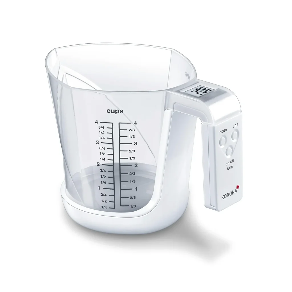 Digital Messbecher-Waage „Mia“, bis 3 kg, Weiß, abnehmbarer Messbecher