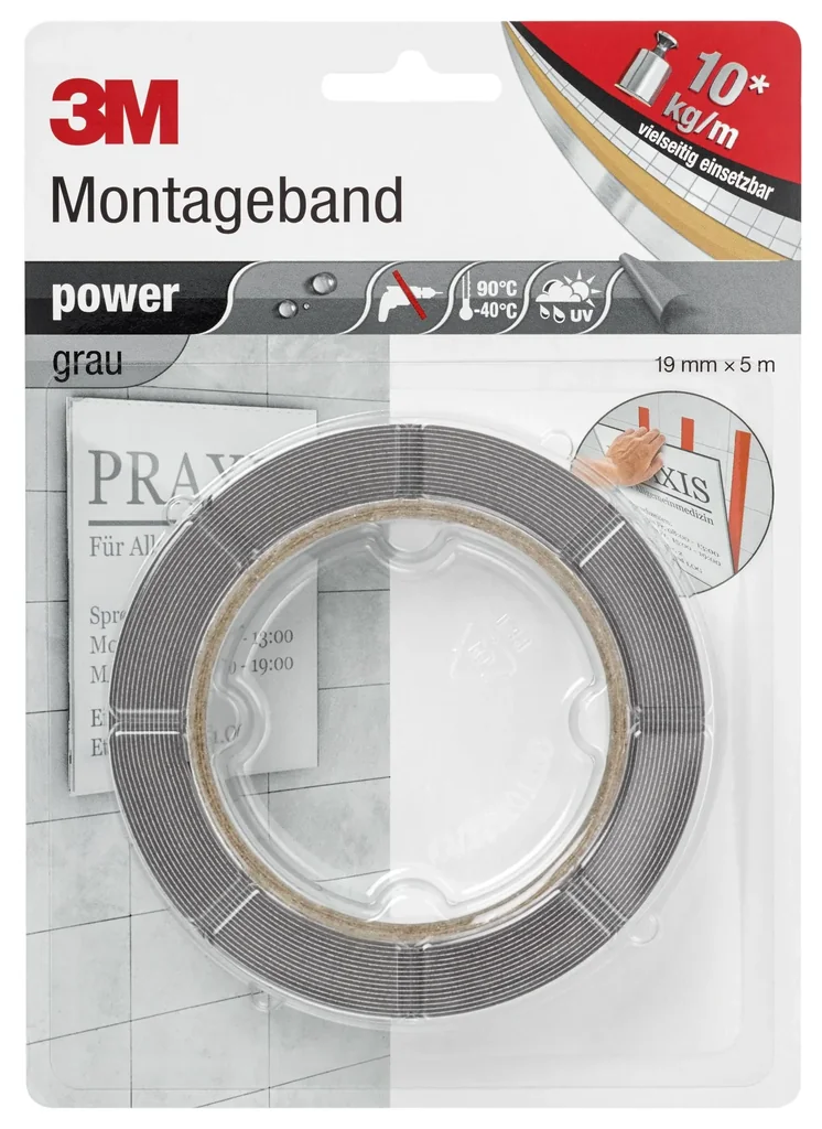 Doppelseitiges Power Klebeband, 0,19 x 5,00 m für Innen u. Außen