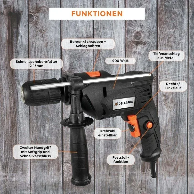 Deltafox Elektrische Schlagbohrmaschine - 900W - DP-EID 9030