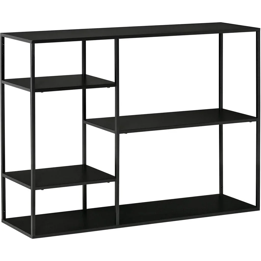 Standregal Bücherregal Lagerregal Aktenregal mit 5 offenen Fächern Küchenregal Metall Schwarz 120 x 35 x 87,5 cm