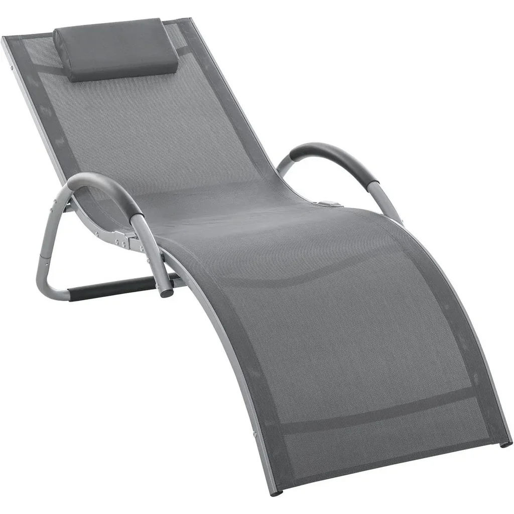 Gartenliegen mit Kissen Sonnenliege Relaxliege ergonomisch Aluminium Texteline Dunkelgrau 160 x 60 x 65 cm