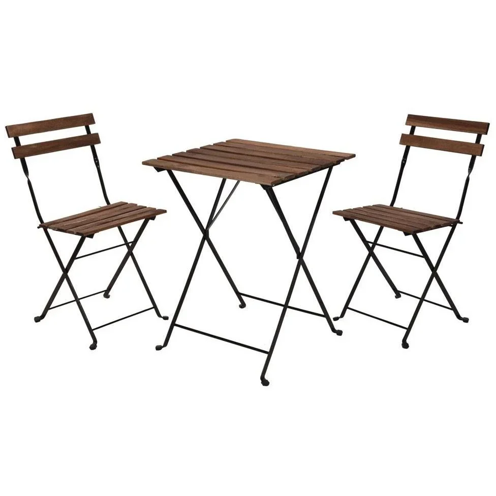 NL Pro Garden Bistro Set 3-teilig - 71x55x54 cm - Holz Dunkelbraun/Schwarz Metall