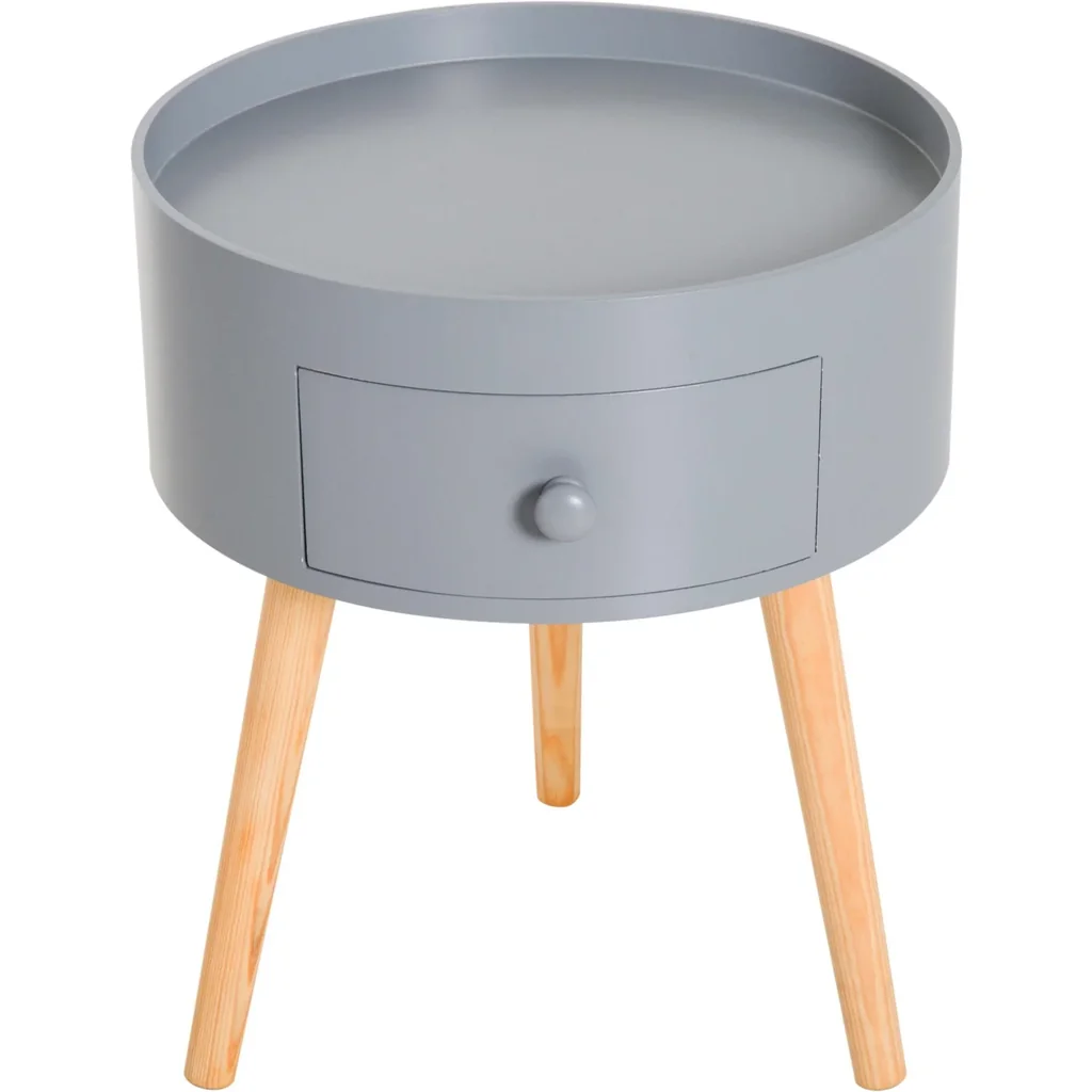 Couchtisch rund Beistelltisch mit Schublade Holz Grau