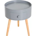 Couchtisch rund Beistelltisch mit Schublade Holz Grau