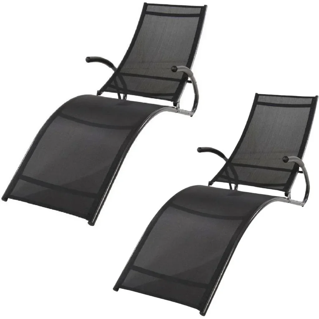 Pro Gartenliege -2STUKS - klappbar - Garten / Pool / Terrasse - Aluminium - 174x59x85 cm - Schwarz