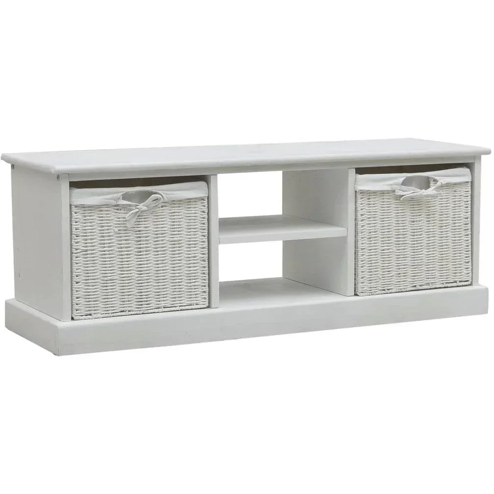 TV-Schrank mit 2 Körben Holz weiß