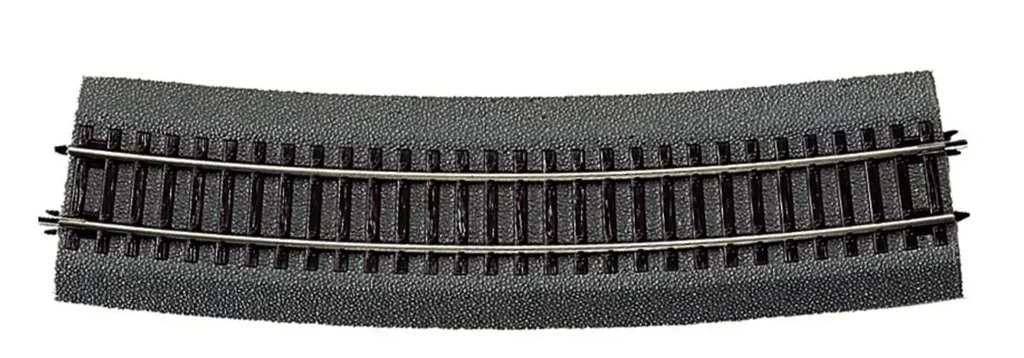 6 Stück Gebogenes Gleis R9 mit Bettung, Radius 826,4 mm, Bogenwinkel 15°