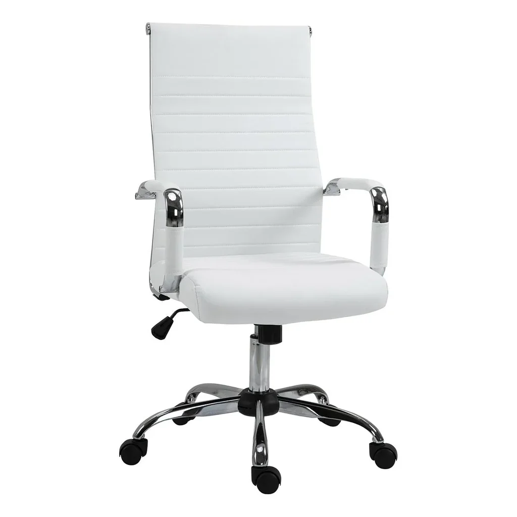 Bürostuhl Gaming Drehstuhl Chefsessel Wippfunktion höhenverstellbar gepolstert ergonomisch PU-Leder Schaumstoff Weiß 54