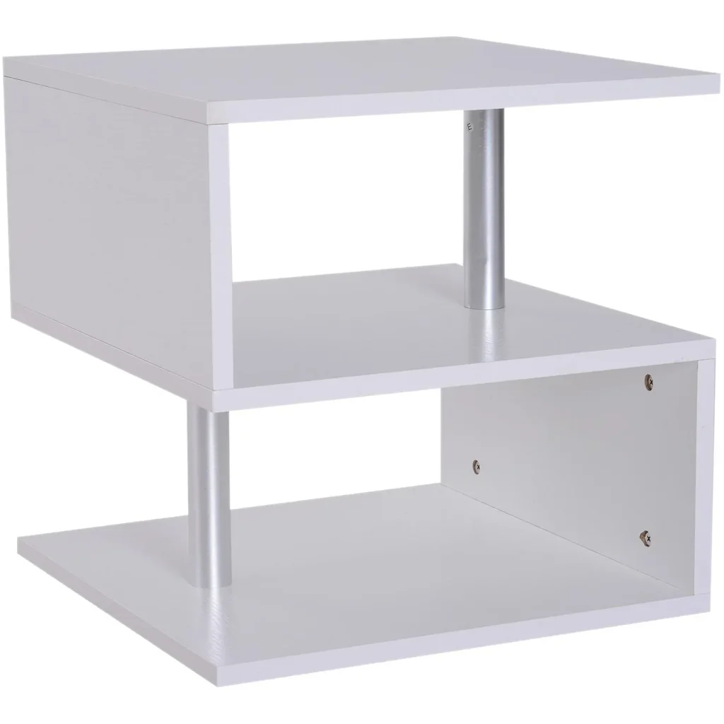 Beistelltisch Couchtisch Sofatisch 3 x Fach Spanplatte + Alulegierung Weiß 48 x 48 x 48 cm