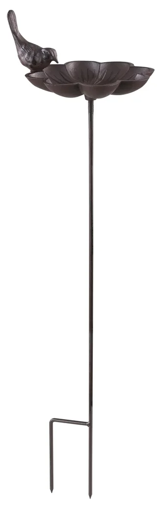 Vogeltränke mit Erdspieß, Gusseisen, Vogeldesign