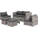 6-teiliges Lounge-Set in Rattanoptik, Metall+Polyester, grau