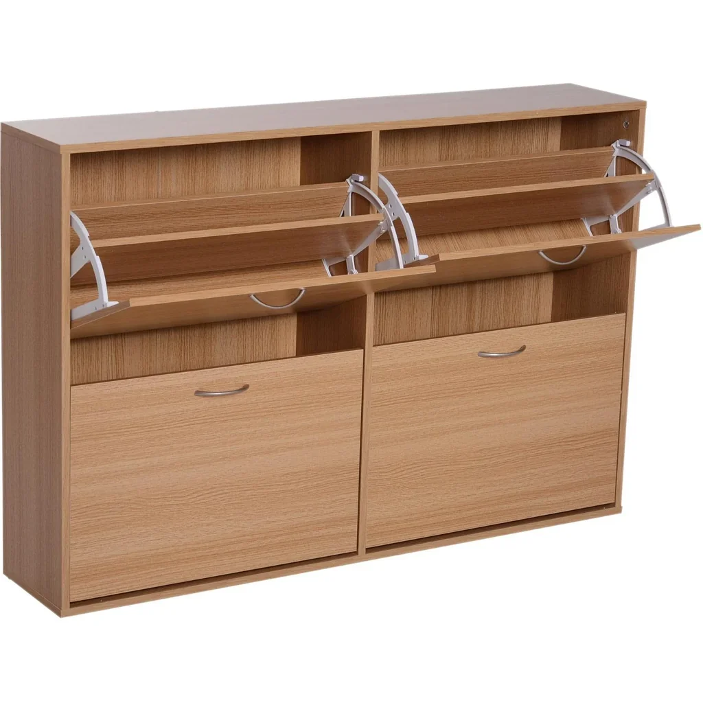 Schuhkipper Schuhschrank Schuhständer Schuhregal mit 4 Klappen 16 24 Paar Spannplatte Natur 120 x 24 x 81 cm