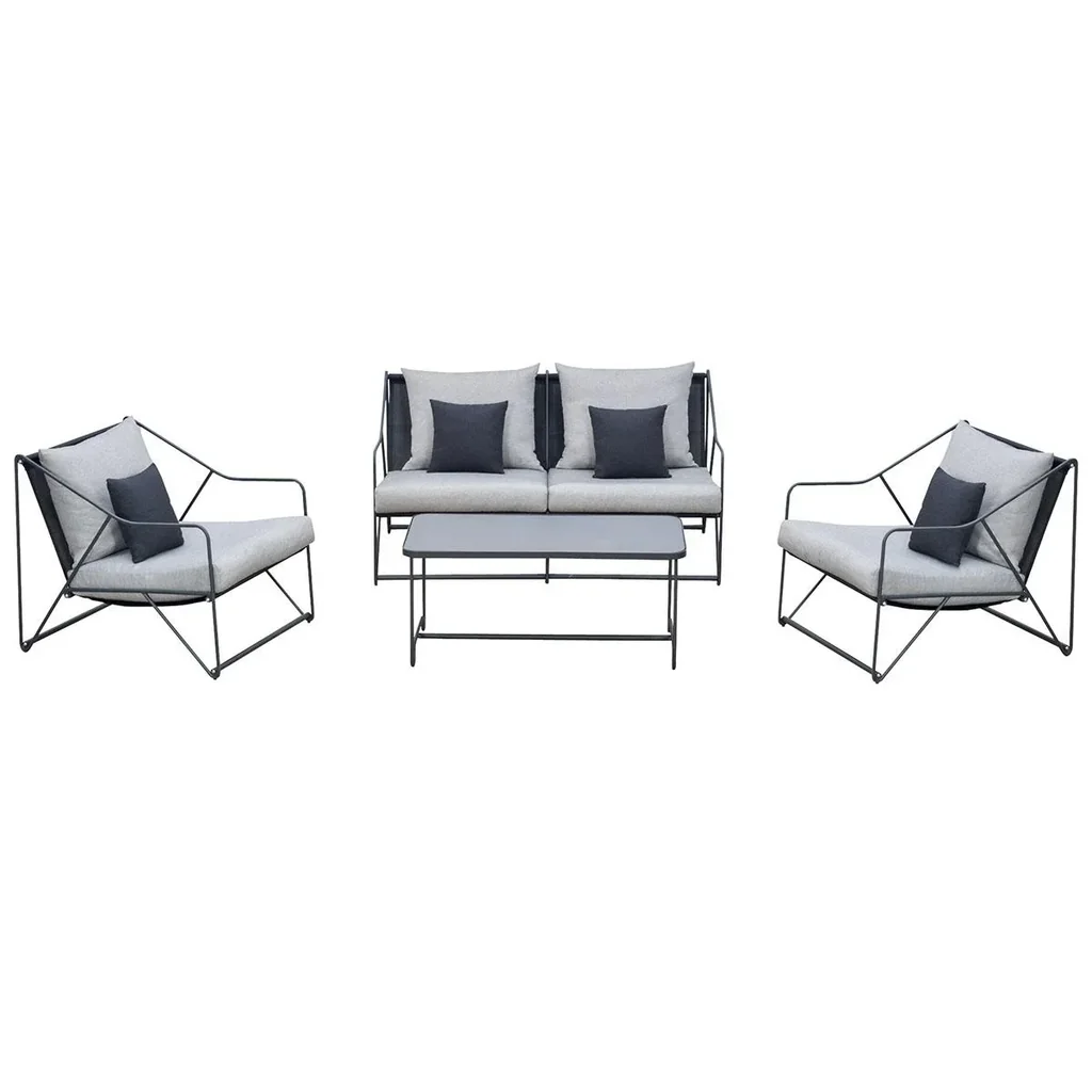 4-tlg. Gartengarnitur Gartenmöbel-Set Gartenliege Gartenset Sitzgruppe mit Couchtisch Sofa mit Kissen Outdoor Metall Gra