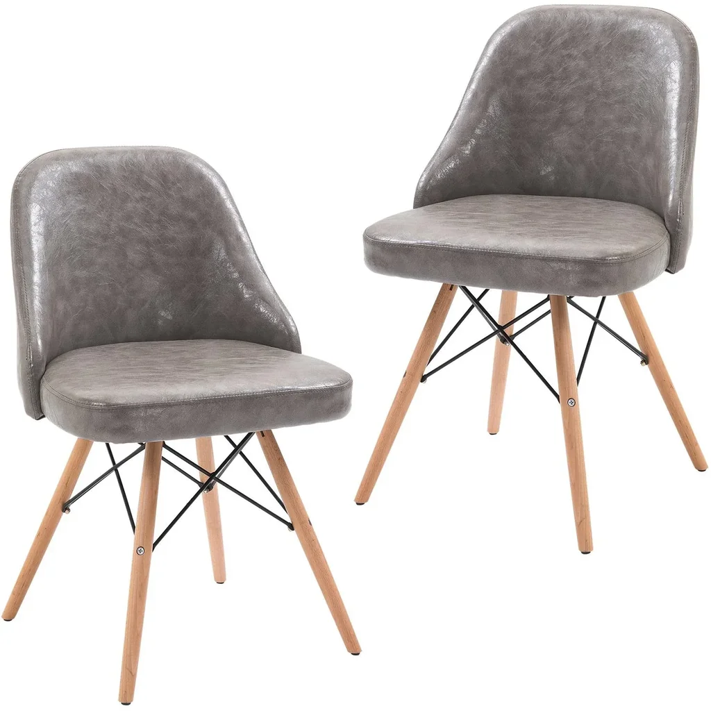 2er-Set Relaxsessel Loungesessel Polstersessel Cocktailsessel Stuhl PU + Metall + Buchenholz Grau 49 x 47,5 x 76 cm