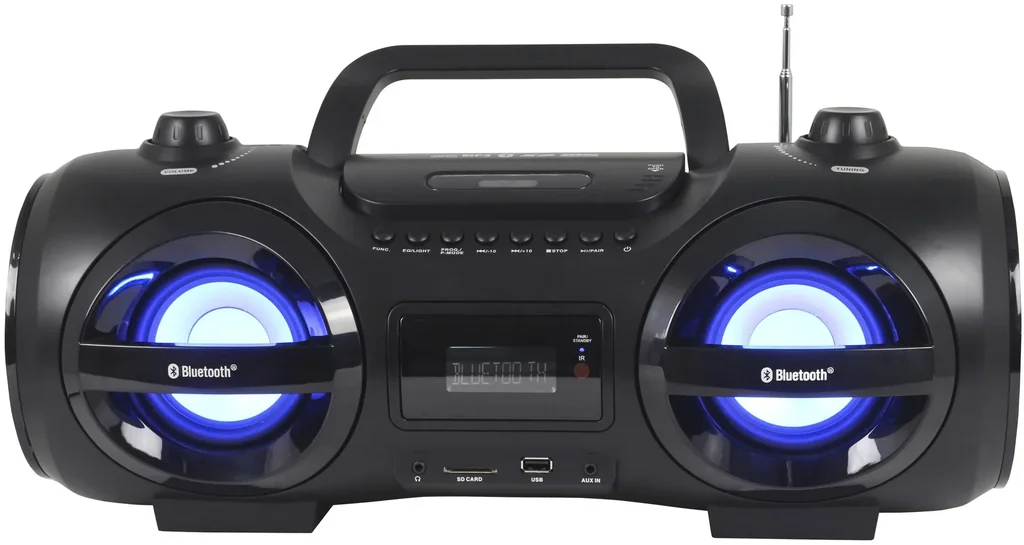 CD Player Boombox mit Bluetooth, MP3/CD, USB, SD und AUX-IN, tragbar