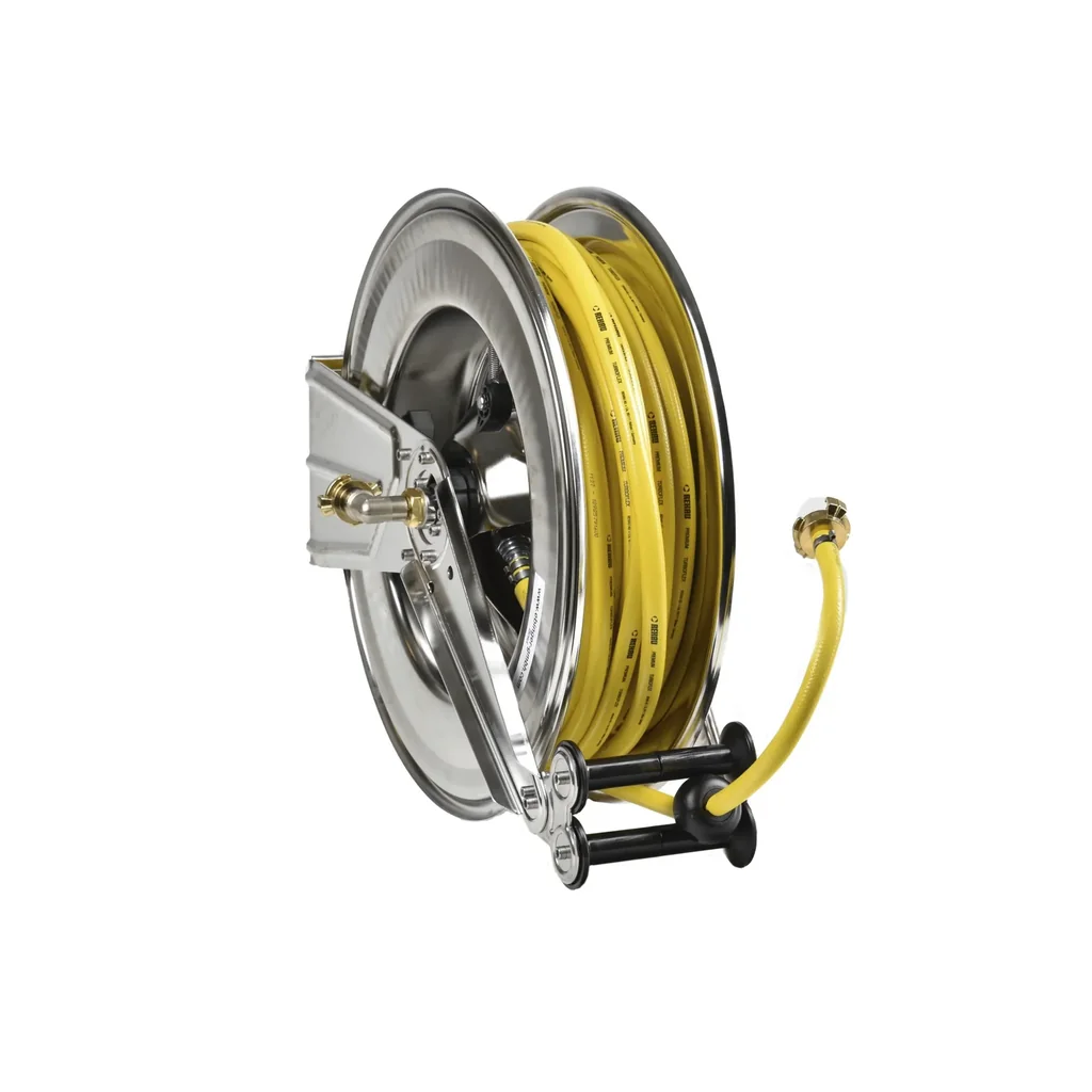Schlauchaufroller OSM510 aus Edelstahl mit 25 m PVC-Gewebeschlauch