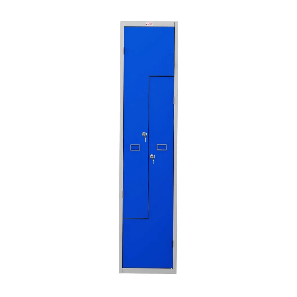 Schließfach-Spind Z PLZ-Serie - 2 Türen mit Schlüsselschlössern, grau-blau