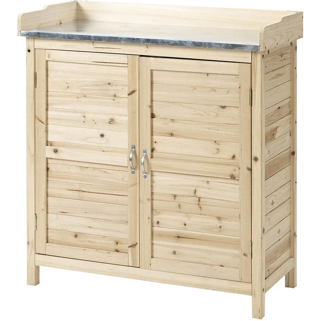 Gartenschrank Pflanztisch mit Unterschrank Holz Geräteschrank Schrank mit 2 Einlegeböden Geräteschuppen Garten Schuppen