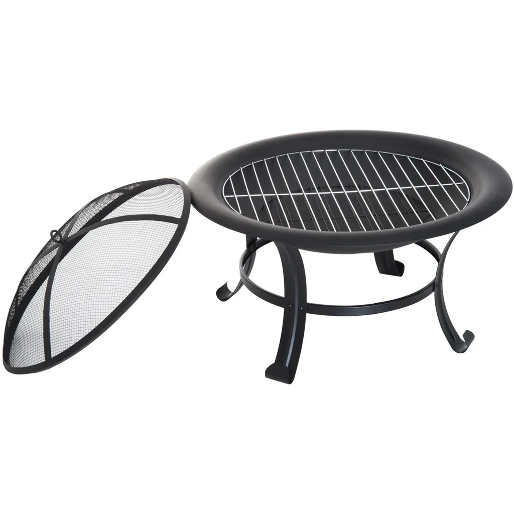 Feuerschale mit Grillrost Funkenschutz 74cm Schwarz