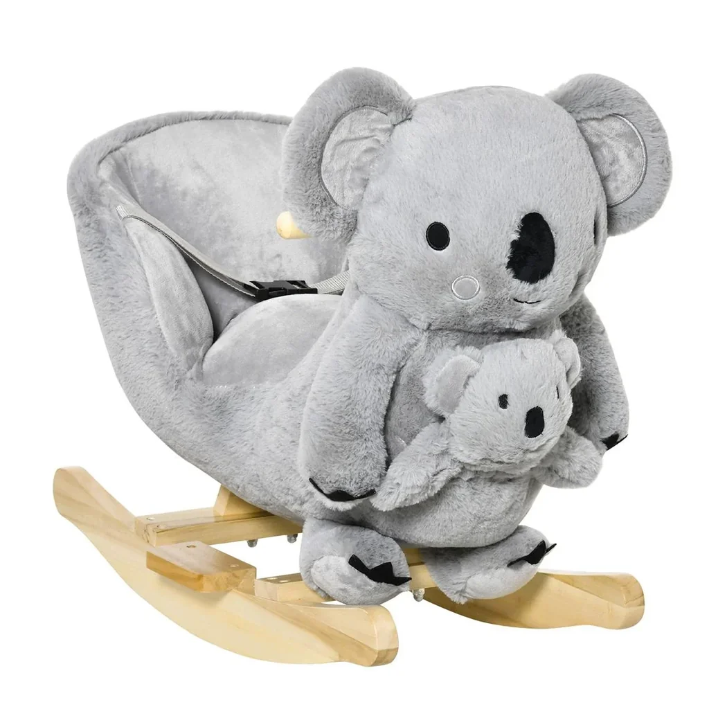 Schaukelpferd Plüsch Schaukeltier Babyschaukel mit Koala-Rufen Spielzeug für 18-36 Monaten Koala-Design Plüsch Holz Grau
