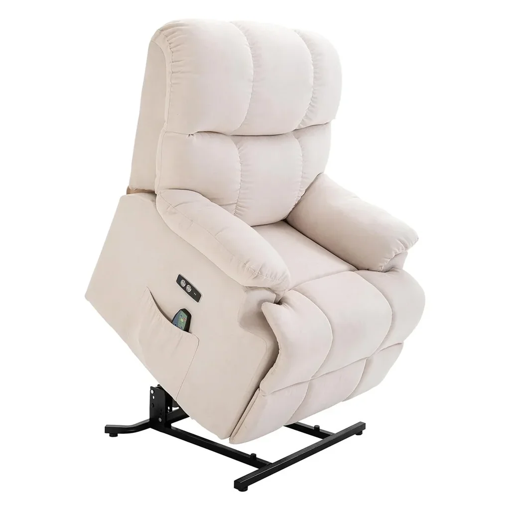 Massagesessel Aufstehhilfe elektrischer Relaxsessel mit Wärmefunktion verstellbarer Winkel USB Fernbedienung Kurzplüsch