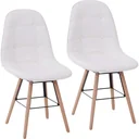 2er-Set Küchenstuhl Esszimmerstuhl mit Rückenlehne Polstersessel Kunstleder Cremeweiß 50 x 44 x 83 cm