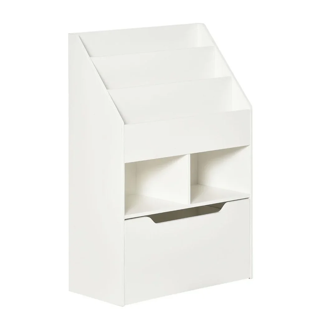 Kinderregal mit Schublade Standregal Bücherregal Dekoregal mit Fächer Weiß 60 x 29,9 x 90 cm