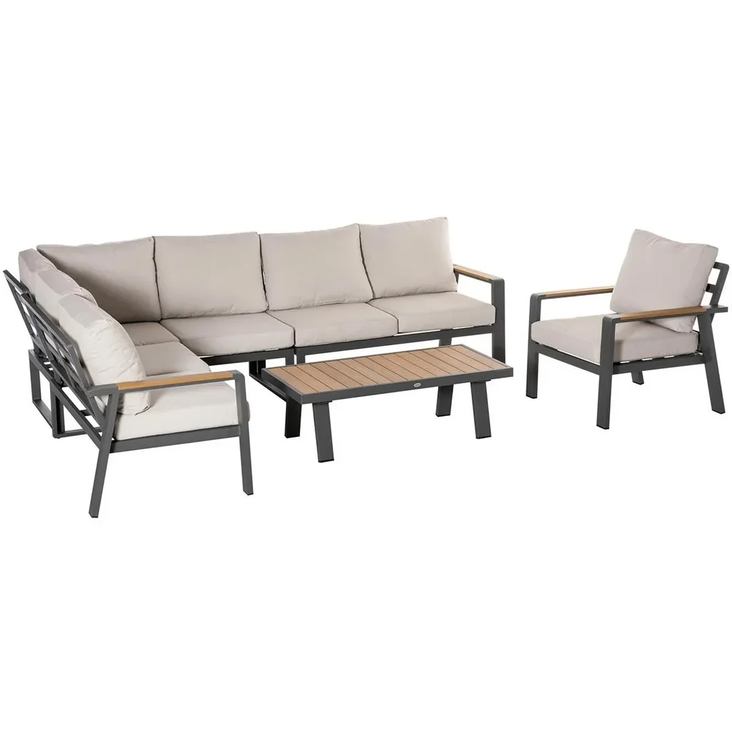 Loungeset - L-Sitzer 6 Personen - Creme/Weiß
