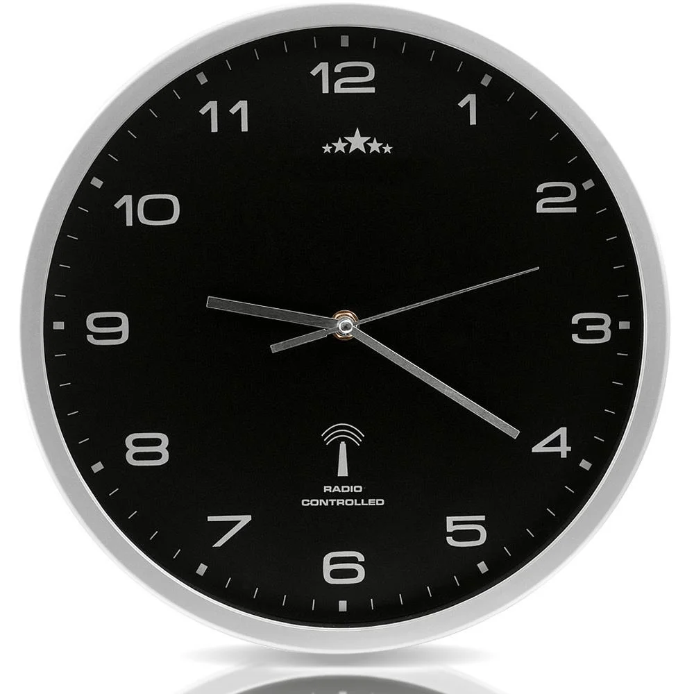 Wanduhr Radio Ø 31cm - schwarz/silber