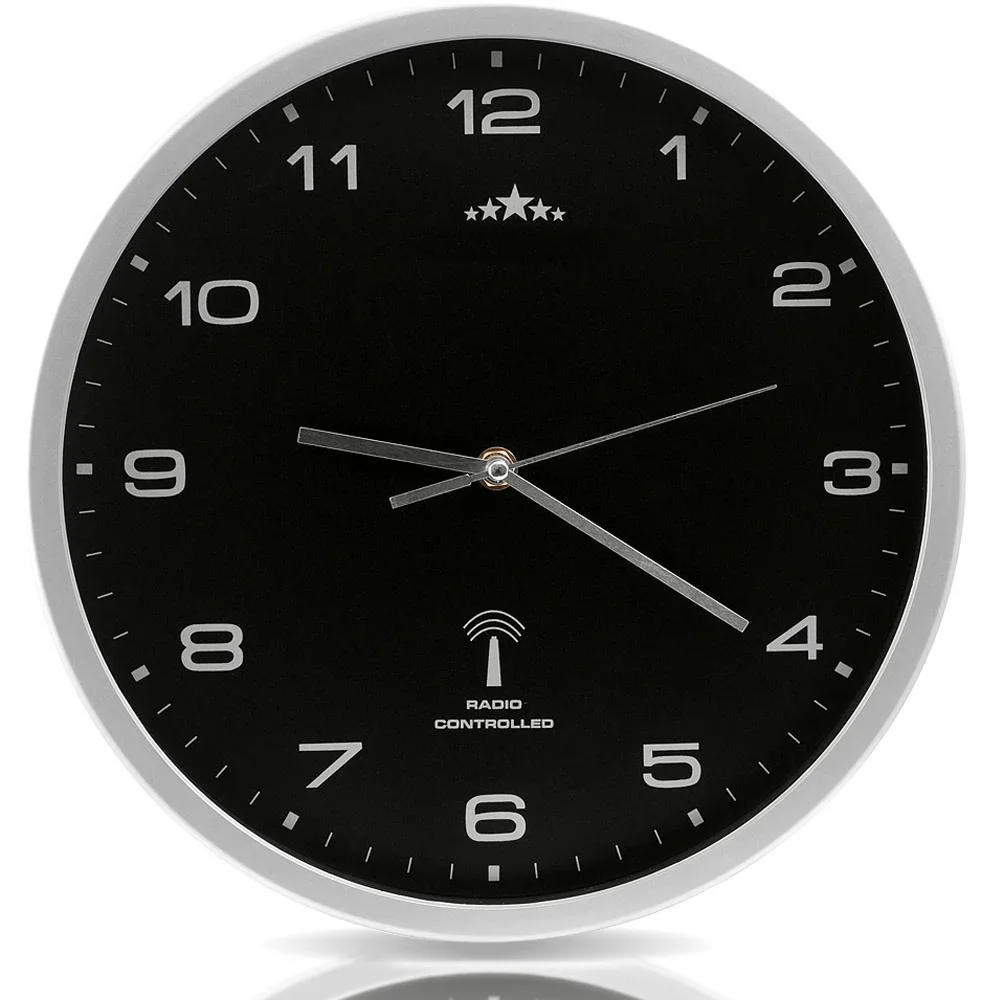 Wanduhr Radio Ø 31cm - schwarz/silber