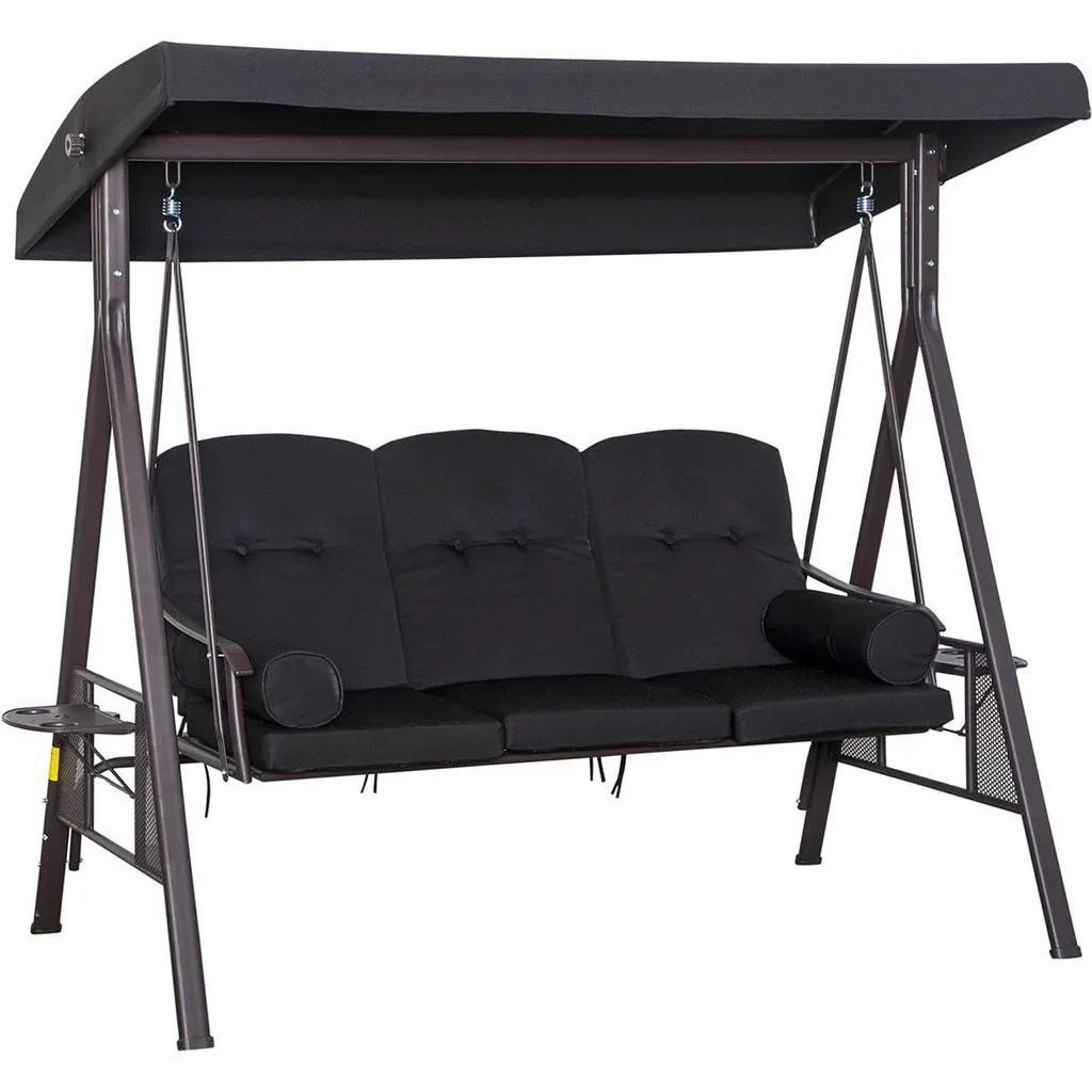 3-Sitzer Hollywoodschaukel mit Sonnenschirm Schwarz 116 x 206 x 183 cm