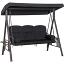 3-Sitzer Hollywoodschaukel mit Sonnenschirm Schwarz 116 x 206 x 183 cm