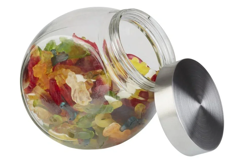 Vorratsglas - Bonbonglas in Glaskugel-Optik und einem Schraubdeckel aus Edelstahl - Aromadicht durch Schraubdeckel