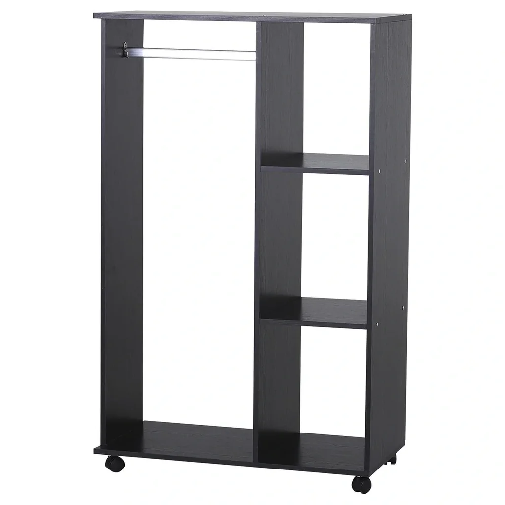 Kleiderschrank offener Dielenschrank, mit Kleiderstangen und Räder, für Schlafzimmer, E1 Spanplatte, Aluminium, 80x40x12