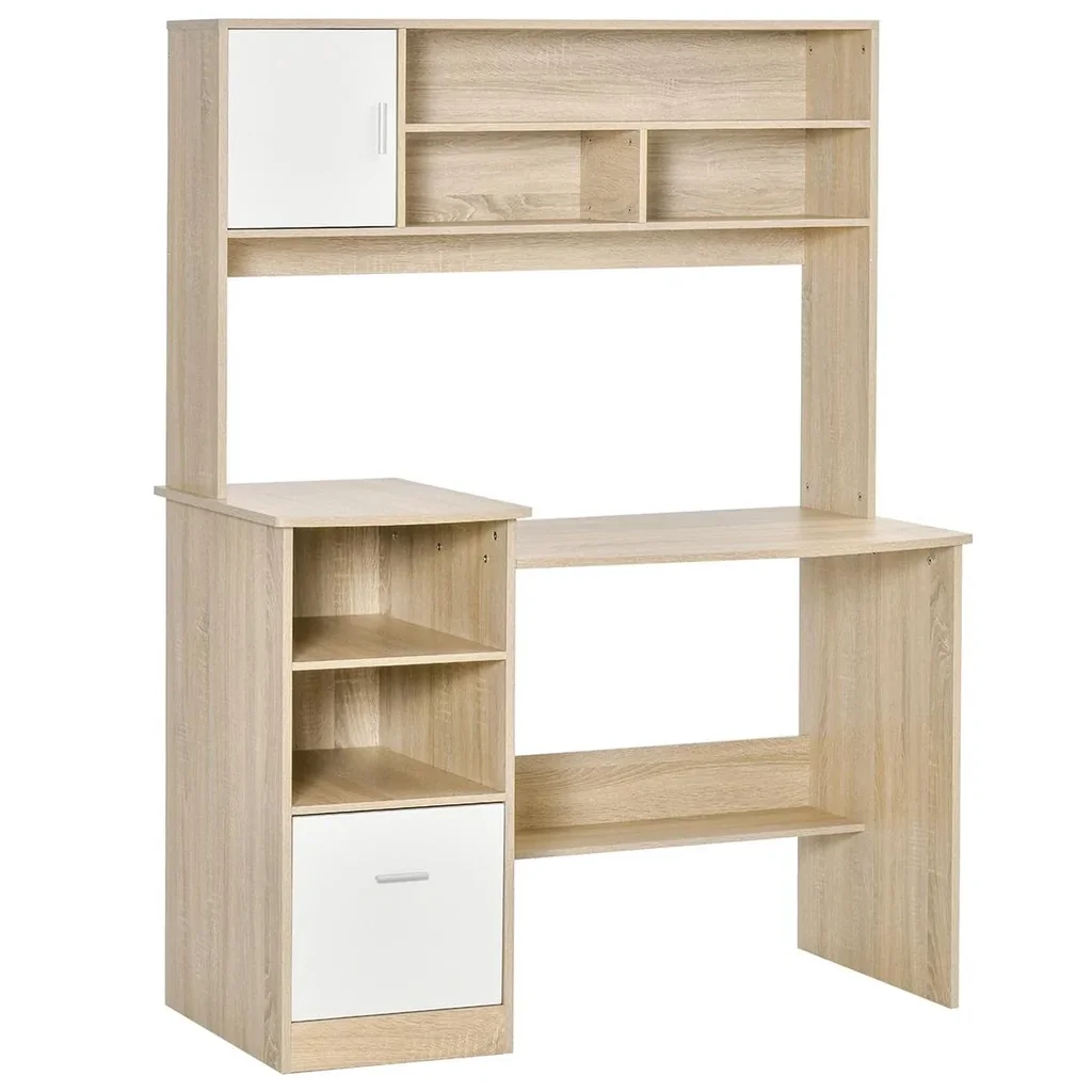 Schreibtisch Computertisch mit Bücherregal Home-Office Eiche Weiß Spanplatte 120 x 60 x 160 cm Bürotisch Schublade und A