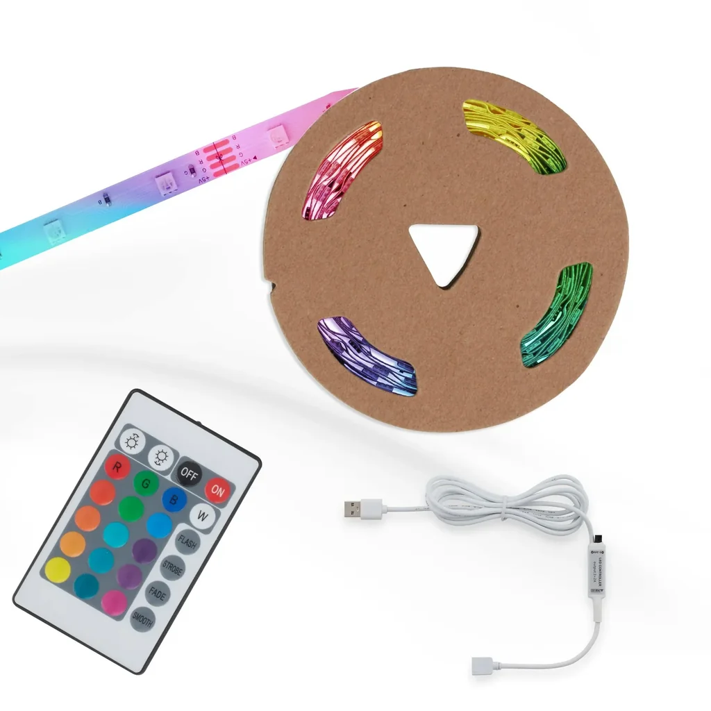 USB RGB-LED Flexband, 5 m, 150 RGB-LEDs, inkl.Fernbedienung, Farbwechsel, selbstklebend