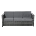 Poly-Rattan Sofa mit Kissen 3-Sitzer Garten Loungesofa Metall Polyester Grau 185 x 70 x 80 cm
