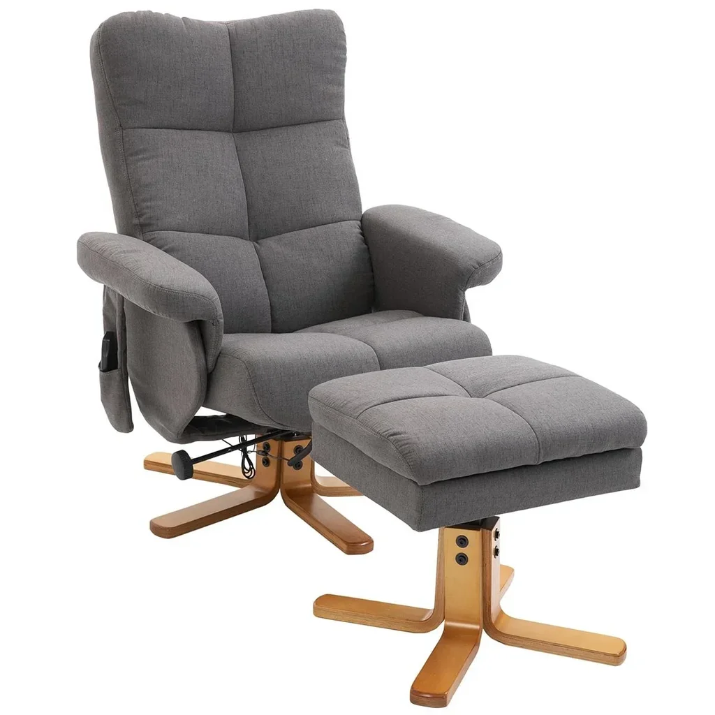 Massagesessel mit Fußhocker Relaxsessel Fernsehsessel TV Sessel 145°-Neigung Polyester Dunkelgrau 80 x 86 x 99 cm