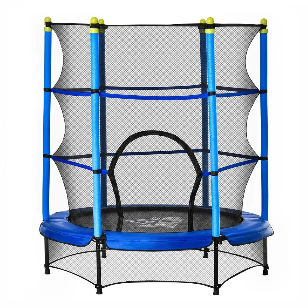 Trampolin für Kinder Ø140 cm Fitness-Trampolin mit Sicherheitsnetz Randabdeckung Gummiseil gepolstert Indoor Outdoor Spr