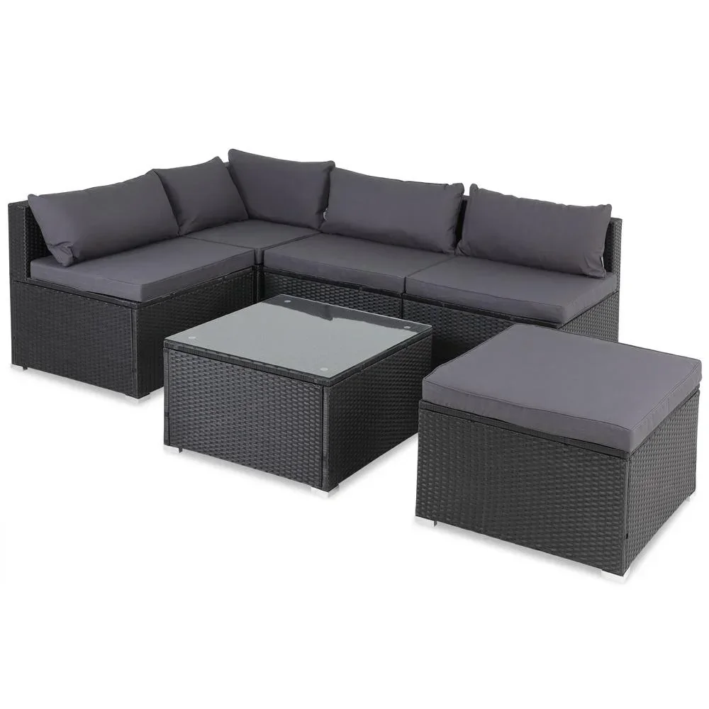 Polyrotan Lounge-Set 16-Sitzer - Schwarz-Anthrazit