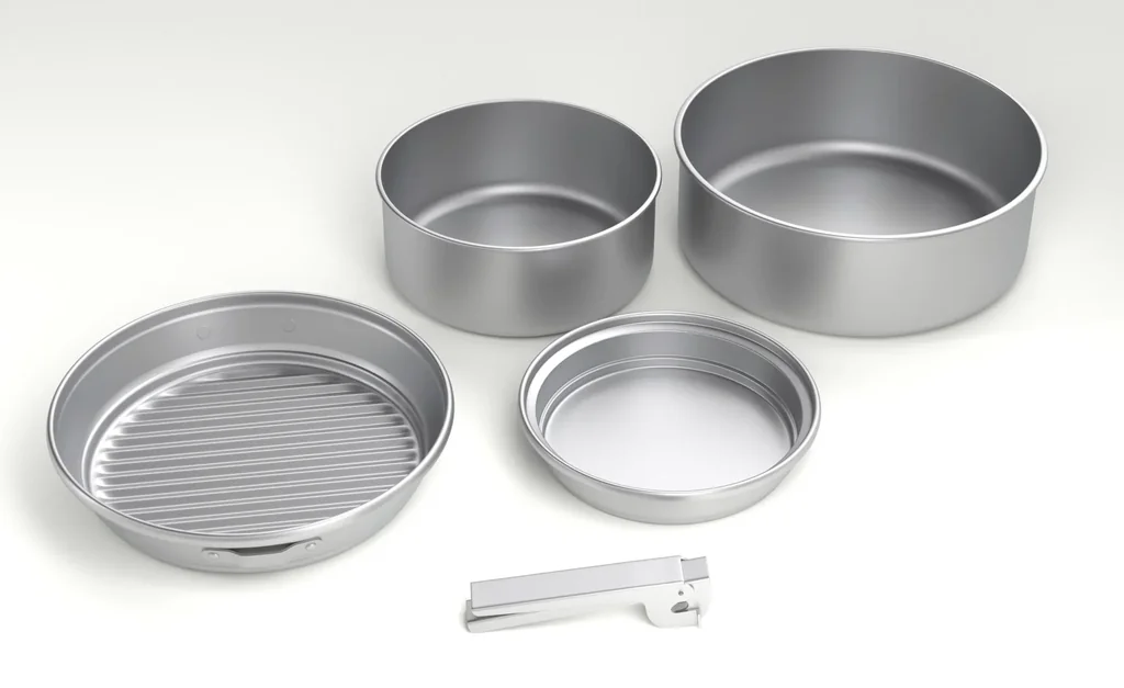 Trekking-Geschirrset aus eloxiertem Aluminium 5-teilig