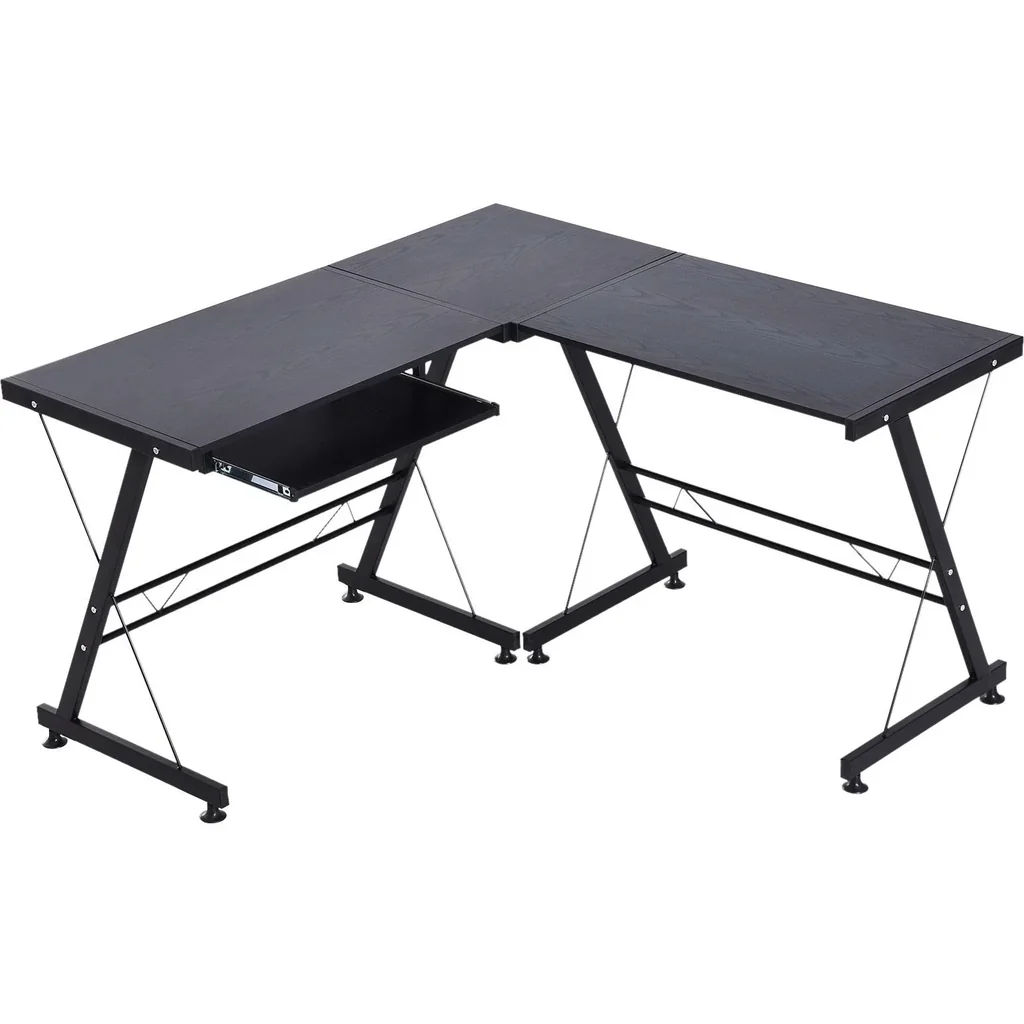 Computertisch Schreibtisch Arbeitsstation flexibel MDF Stahl Schwarz 210 x 50 x 73,5 cm