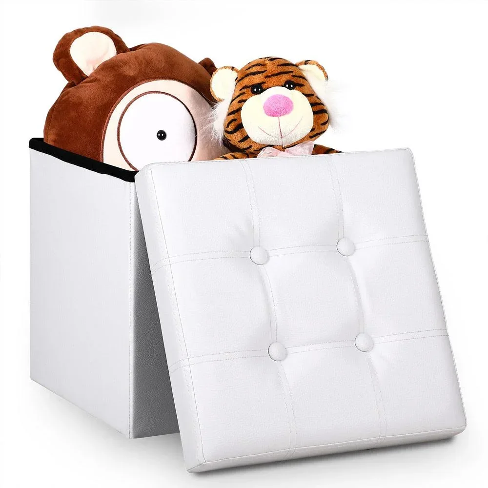 Klappbarer Hocker mit Ablage weiß 38x38x38 cm