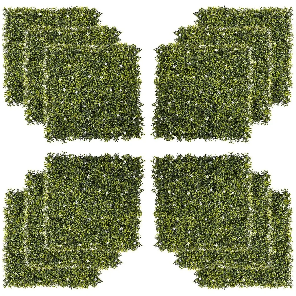 12 Stück künstliches Pflanzenwand Hecke 50x50 cm UV-Schutz Sichtschutz Mailänder Gras Design Heckenpflanze für Garten Ou