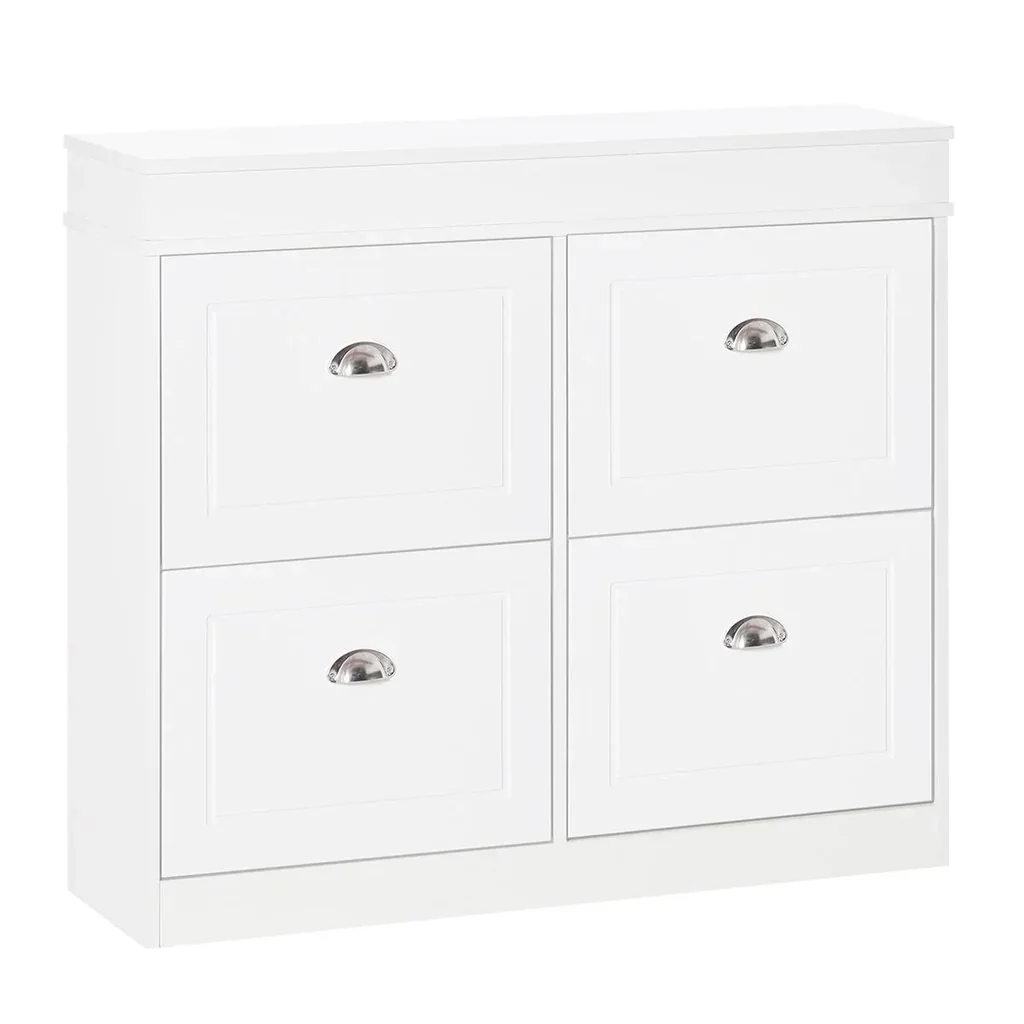 Schuhschrank mit 4 Schubladen modern Einfaches Design Lagerung Schrank Spanplatte MDF Weiß 98 x 24 x 83 cm