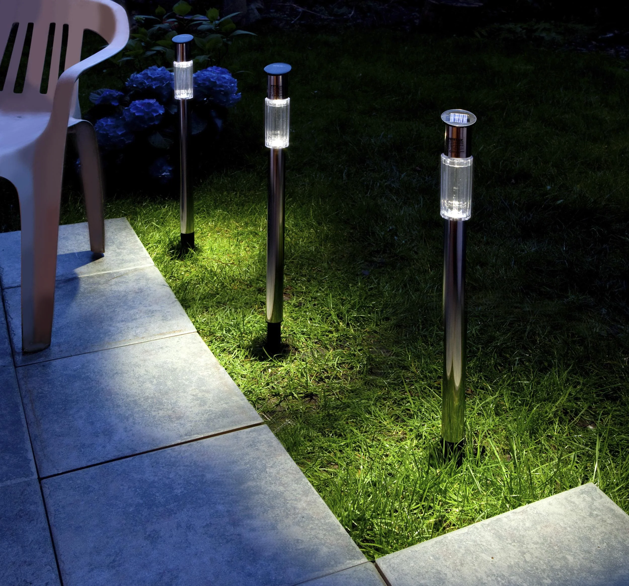 Solar-Gartenlampe, Edelstahl, 3er-Set