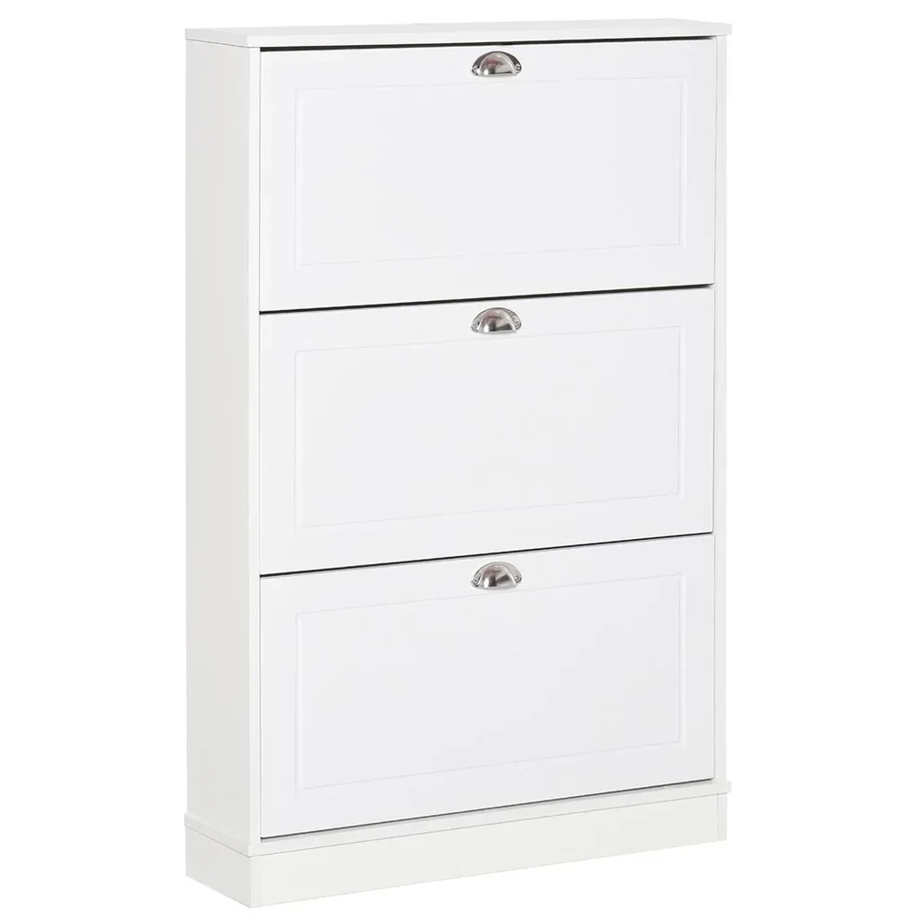 Schuhschrank Schuhregal geräumig hölzern mit Türen und Regalen Spanplatte Weiß 76,2 x 19 x 116,8 cm