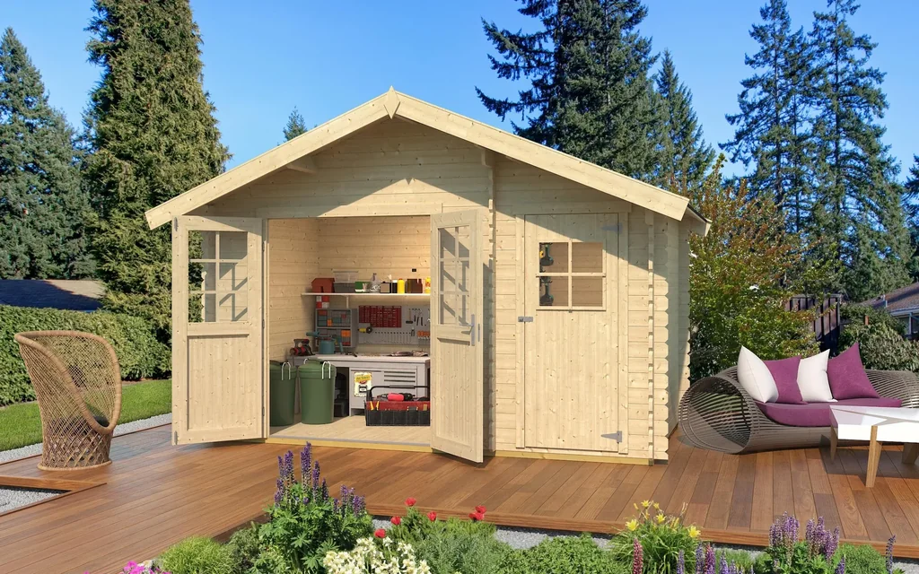 Gartenhaus 253 Gr.1, 420 x 260 x 270 cm Wandstärke 28 mm, Doppeltür, mit 2. Raum Einzeltür