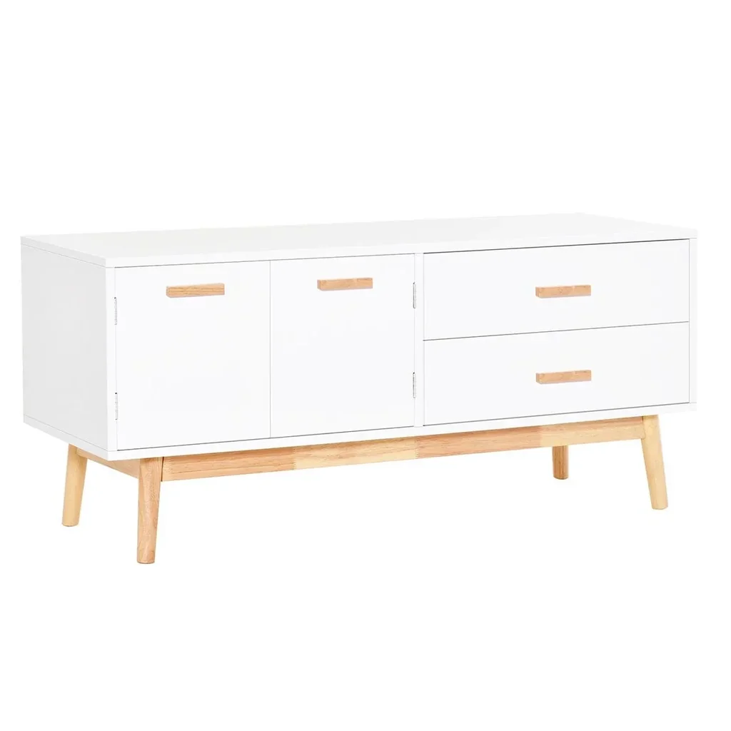 Fernsehtisch Fernsehschrank TV Lowboard Moderne MDF-Platte Gummiholzbeine Stauraum Wohnzimmer Büro für Fernseher bis zu
