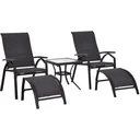 5 tlg, Gartengarnitur Gartensitzgruppe Gartentischset Gartenliege gepolstert Schwarz 2 x Sessel 2 x Hocker 1 x Tisch